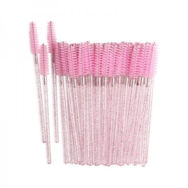 Pink Glitter Eyelash Extension Brushes 50 pcs